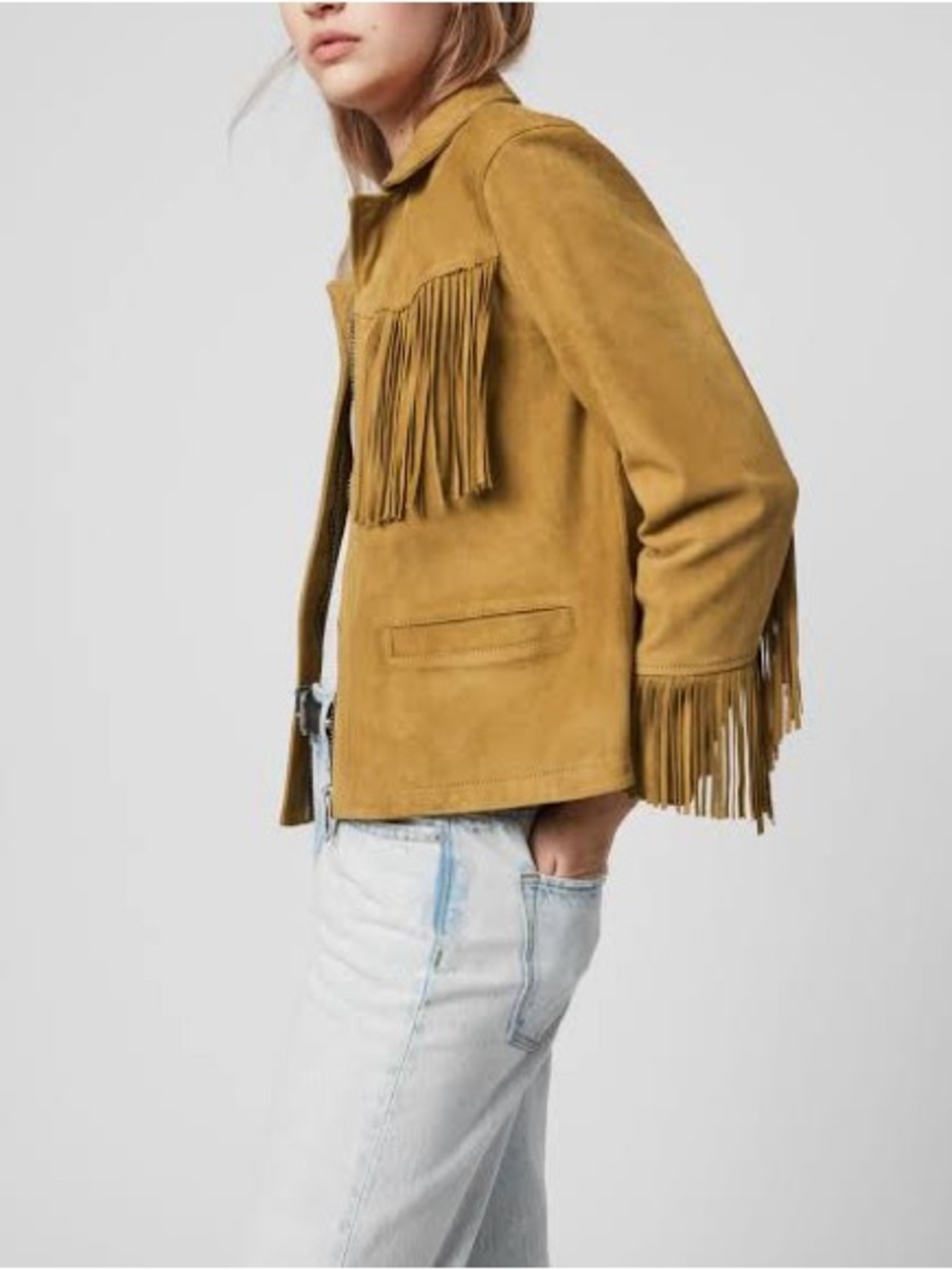All Saints Mustard Fringe Suede Jacket - Picture 4 of 4